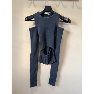 Women's Zara Gray Ribbed Cold Shoulder Crop Top S